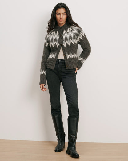 Veronica Beard | Christina Fair Isle Cardigan in Green Alpaca Blend Shadow Multi Green Shadow Multi
