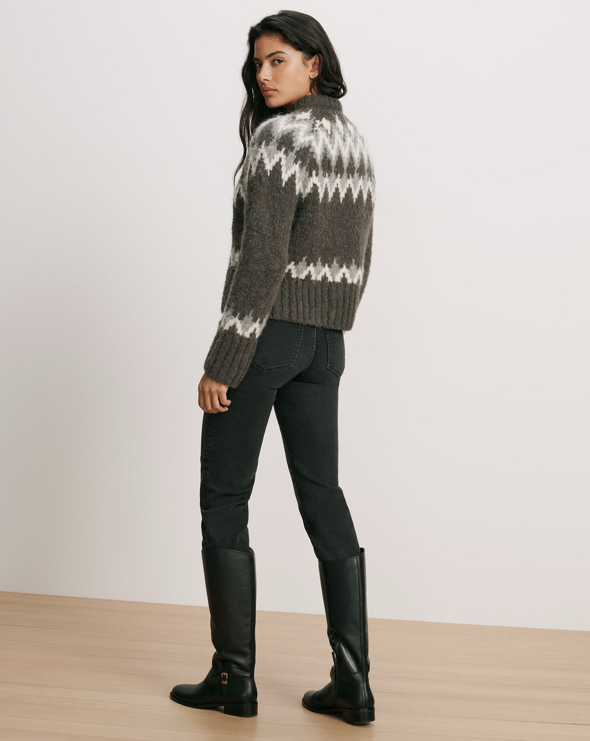 Veronica Beard | Christina Fair Isle Cardigan in Green Alpaca Blend Shadow Multi Green Shadow Multi