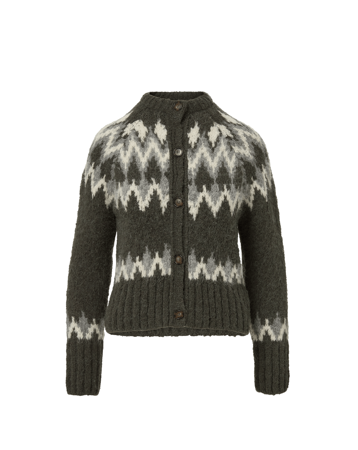 Veronica Beard | Christina Fair Isle Cardigan in Green Alpaca Blend Shadow Multi Green Shadow Multi