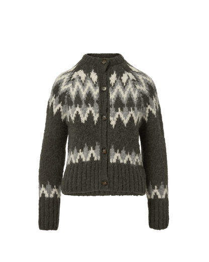 Veronica Beard | Christina Fair Isle Cardigan in Green Alpaca Blend Shadow Multi Green Shadow Multi