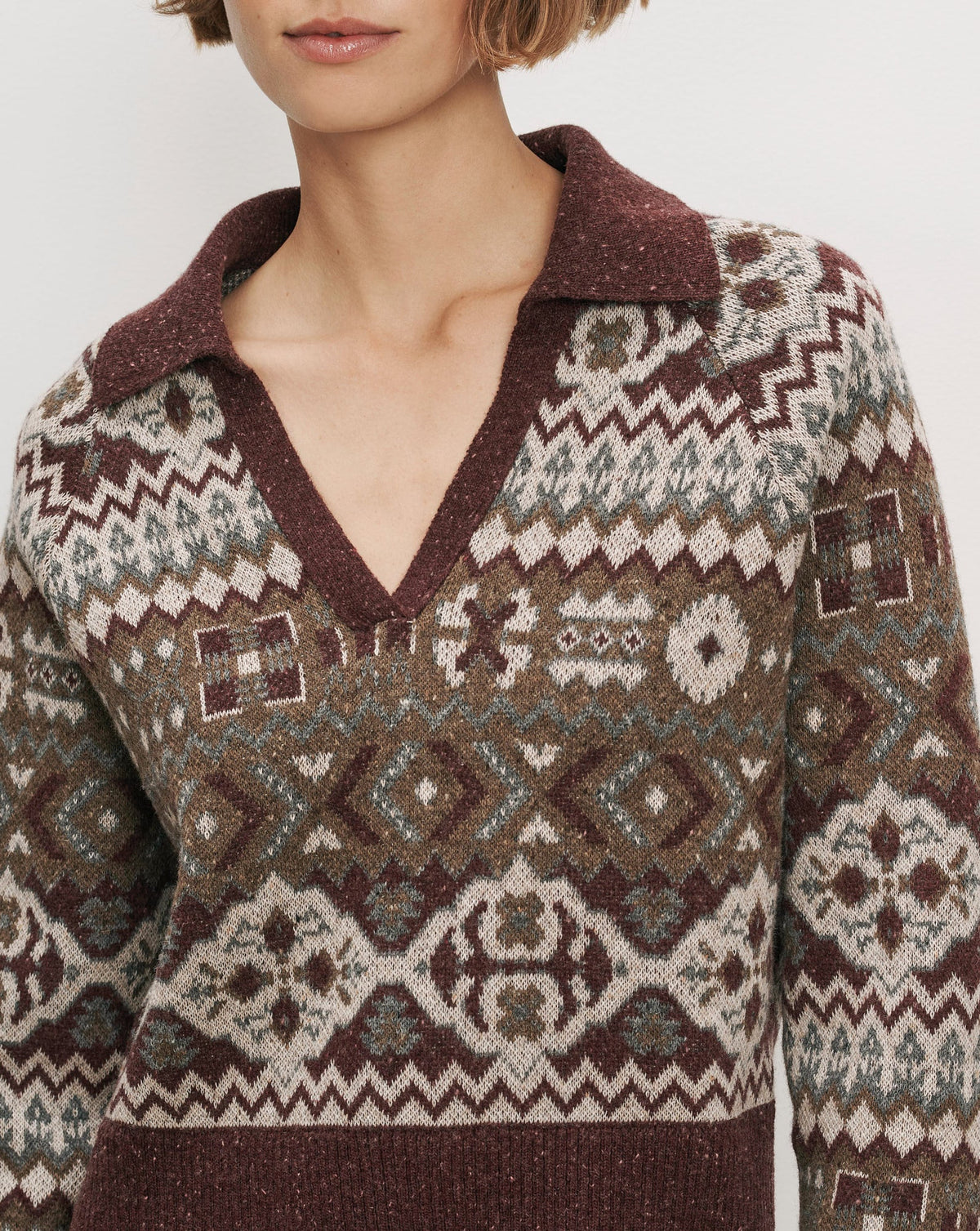 Veronica Beard | Catania Fair Isle Sweater in Burgundy Multi Burgundy Multi