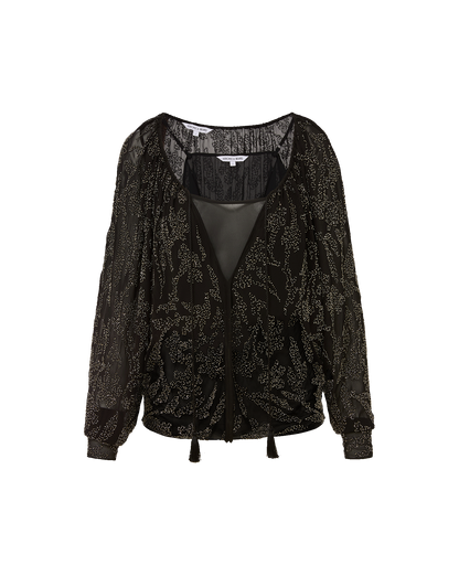 Veronica Beard | Marlena Beaded Long-Sleeve Blouse in Black Black