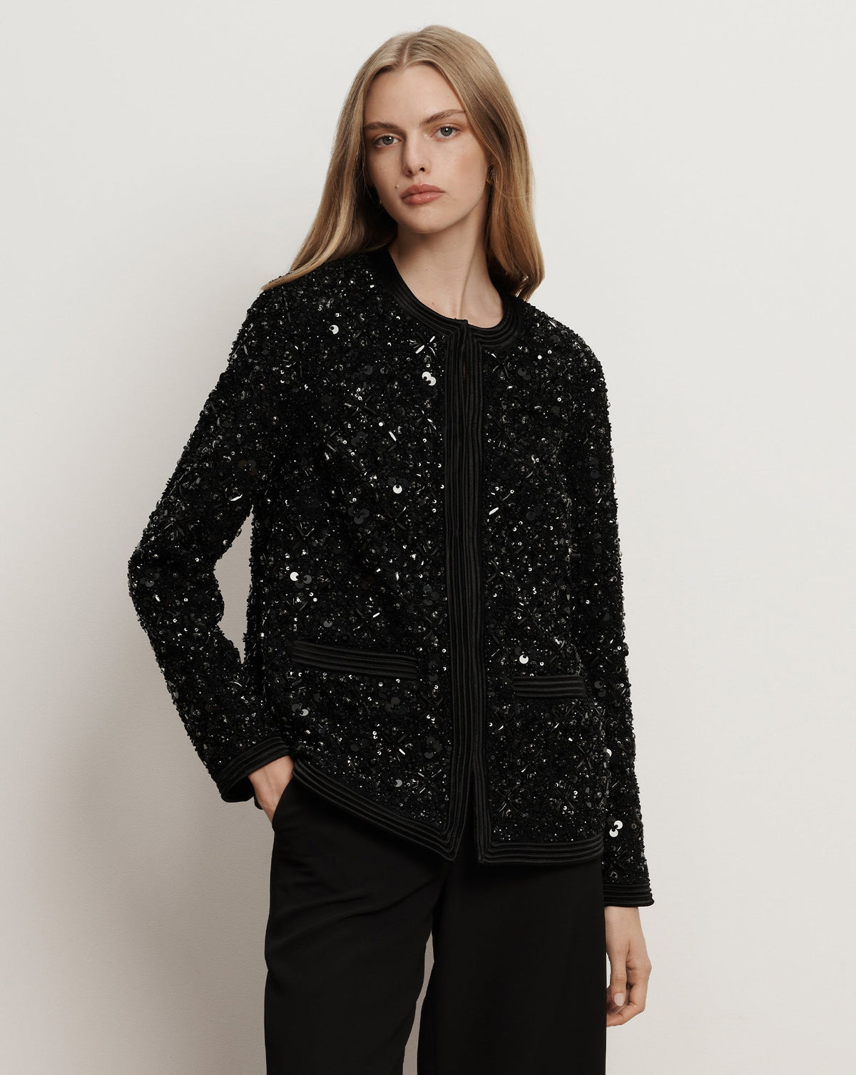 Veronica Beard | Rosine Sequin Embellished Jacket in Black Black