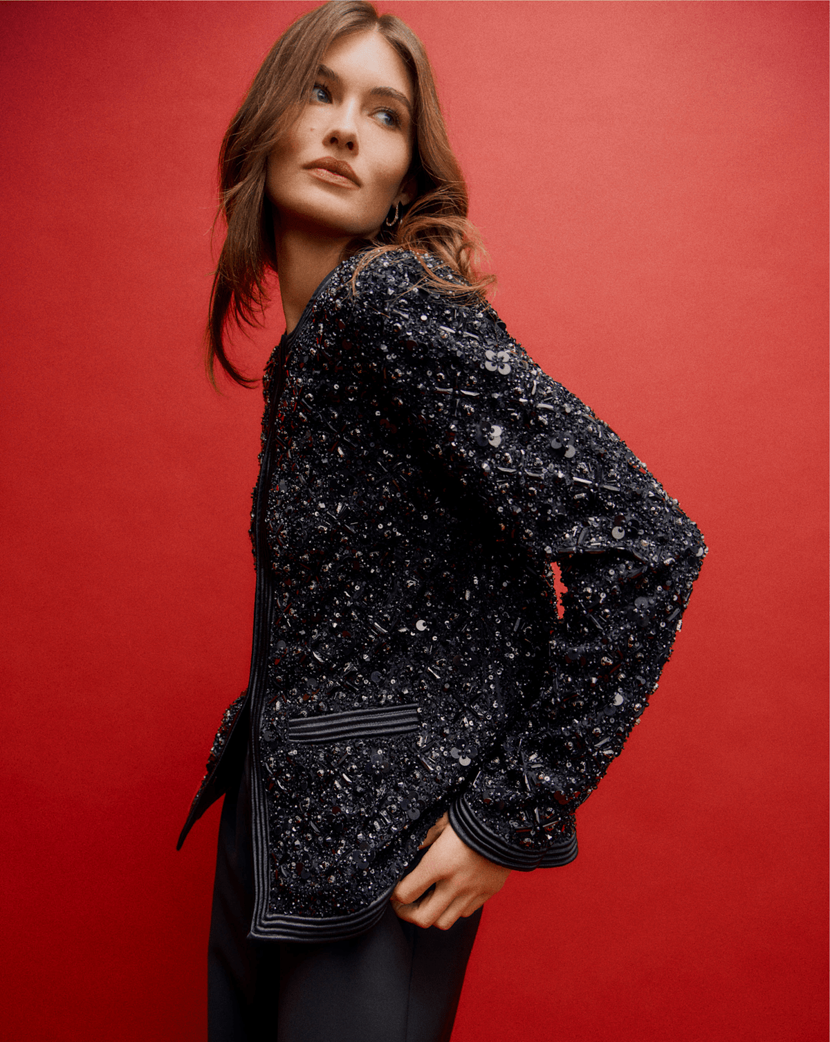 Veronica Beard | Rosine Sequin Embellished Jacket in Black Black