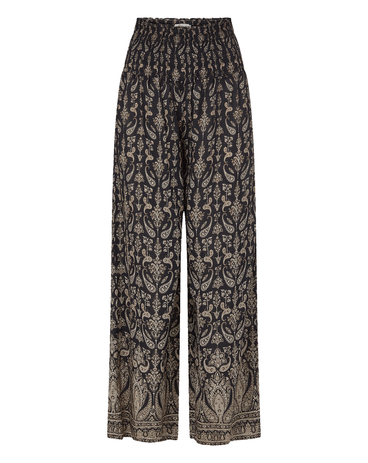 Veronica Beard | Callaway Smocked Wide-Leg Pant in Black Paisley Multi Black Multi