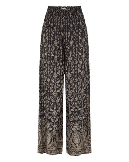 Veronica Beard | Callaway Smocked Wide-Leg Pant in Black Paisley Multi Black Multi
