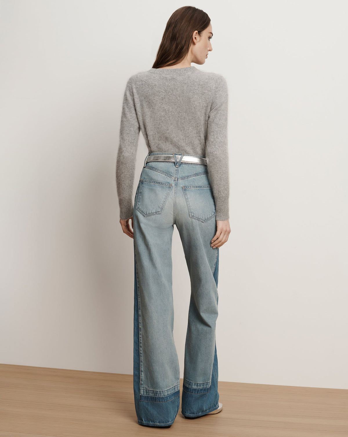 Veronica Beard | Taylor Color-Block Wide-Leg Jean in Medium Wash Denim Cloudy Colorblock Cloudy Colorblock