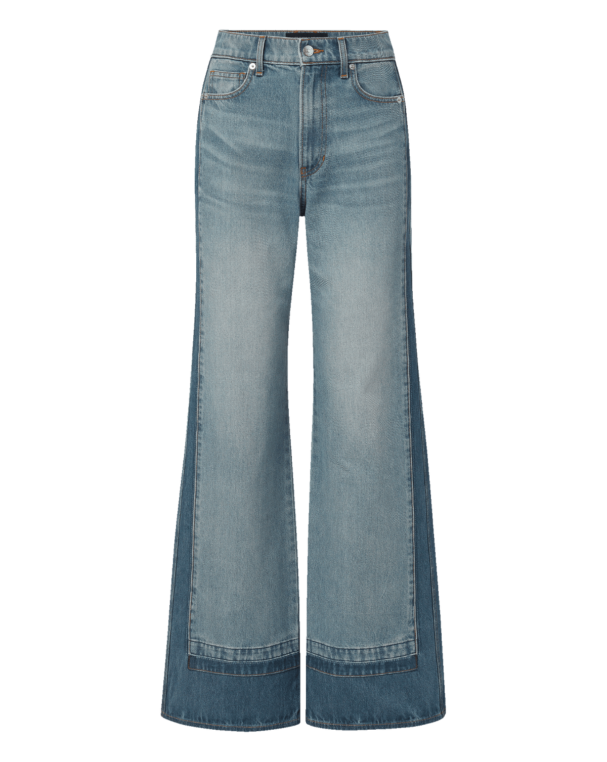 Veronica Beard | Taylor Color-Block Wide-Leg Jean in Medium Wash Denim Cloudy Colorblock Cloudy Colorblock
