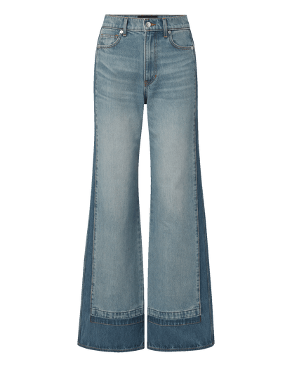 Veronica Beard | Taylor Color-Block Wide-Leg Jean in Medium Wash Denim Cloudy Colorblock Cloudy Colorblock