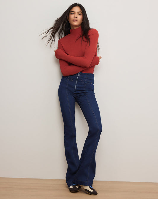 Veronica Beard | Beverly Skinny-Flare Trouser Jean in Indigo Rinse Indigo Rinse