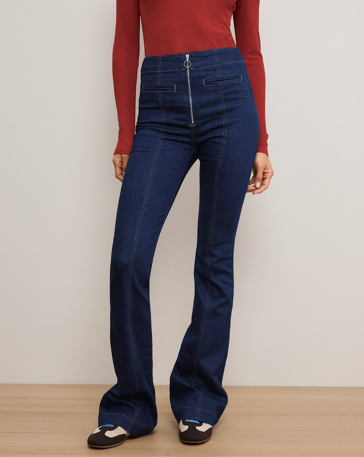 Veronica Beard | Beverly Skinny-Flare Trouser Jean in Indigo Rinse Indigo Rinse