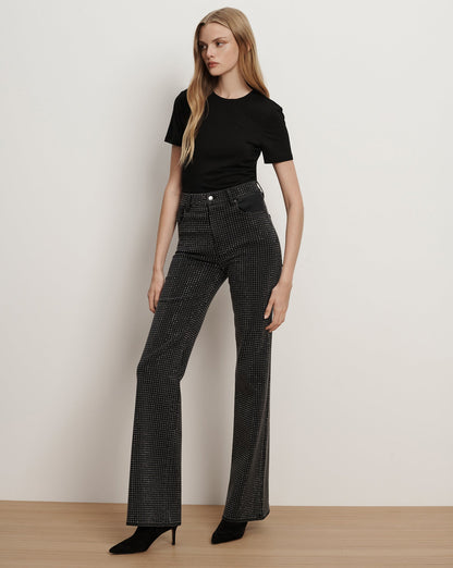 Veronica Beard | Crosbie Rhinestone Slim Wide-Leg Jean in Black Washed Onyx Washed Onyx