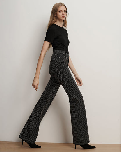 Veronica Beard | Crosbie Rhinestone Slim Wide-Leg Jean in Black Washed Onyx Washed Onyx