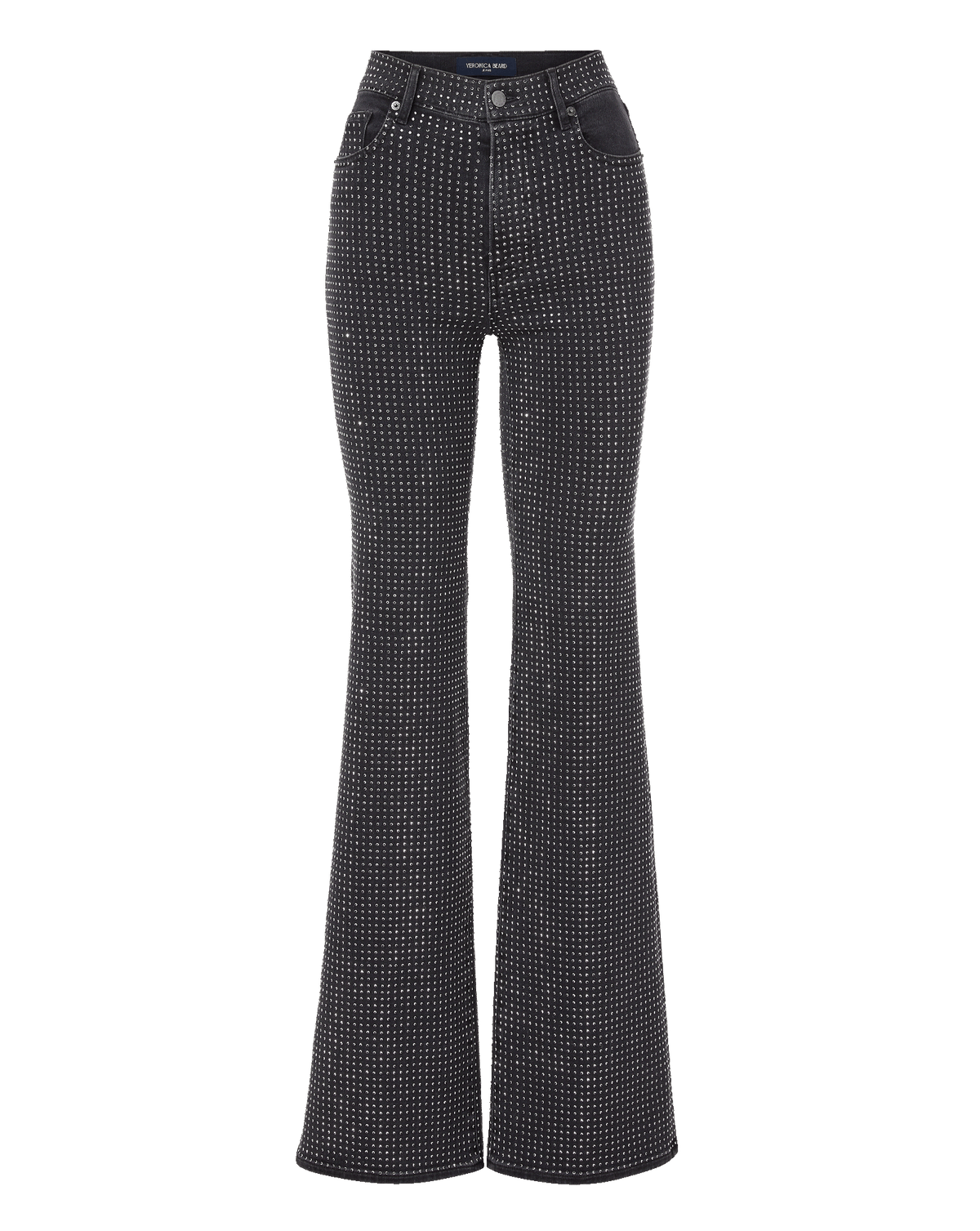Veronica Beard | Crosbie Rhinestone Slim Wide-Leg Jean in Black Washed Onyx Washed Onyx
