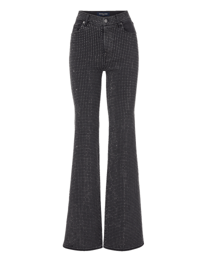 Veronica Beard | Crosbie Rhinestone Slim Wide-Leg Jean in Black Washed Onyx Washed Onyx