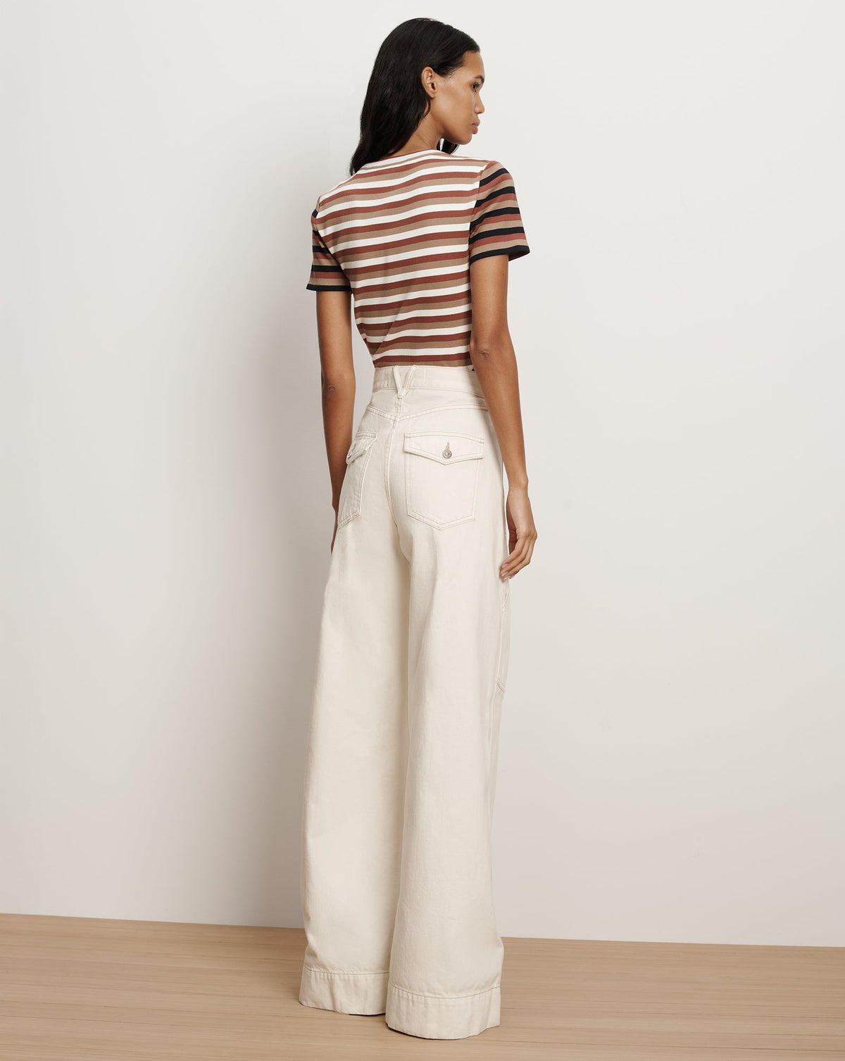 Veronica Beard | Pruitt Striped Ribbed T-Shirt in Beige & Red Malt/Red Oak/Dove White Malt/Red Oak/Dove White