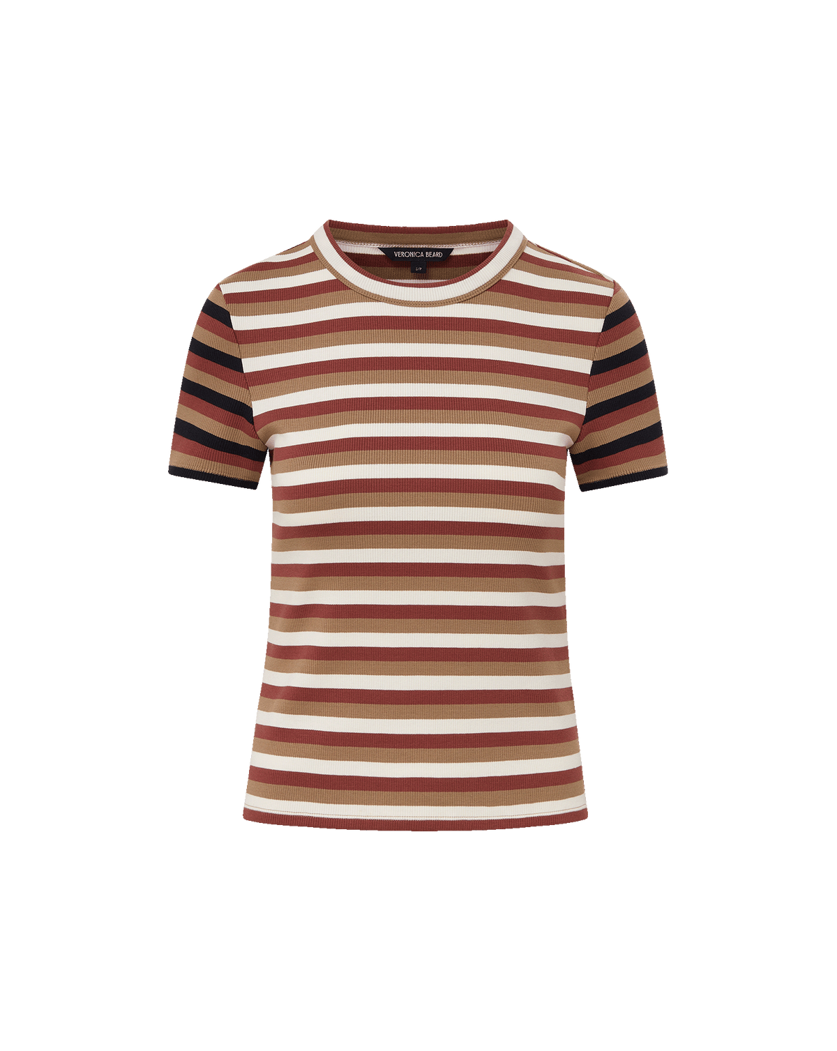 Veronica Beard | Pruitt Striped Ribbed T-Shirt in Beige & Red Malt/Red Oak/Dove White Malt/Red Oak/Dove White