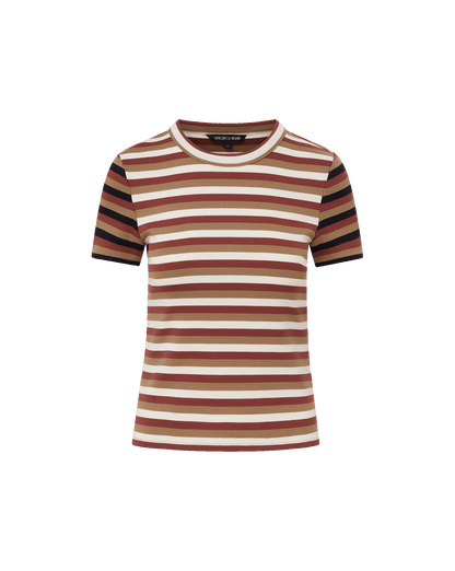 Veronica Beard | Pruitt Striped Ribbed T-Shirt in Beige & Red Malt/Red Oak/Dove White Malt/Red Oak/Dove White