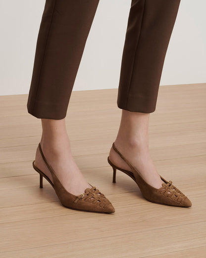 Veronica Beard | Rashida Woven Slingback Heel in Chestnut Chestnut