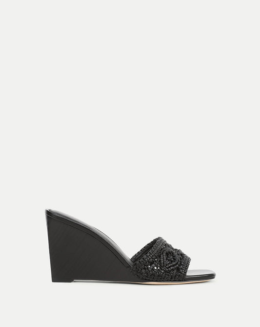 Veronica Beard | Ellen Macrame Wedge Sandal in Black Black