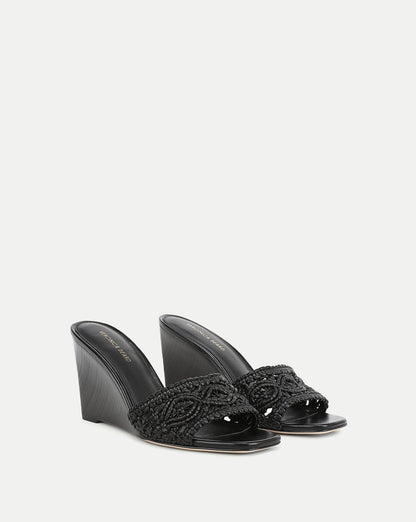 Veronica Beard | Ellen Macrame Wedge Sandal in Black Black