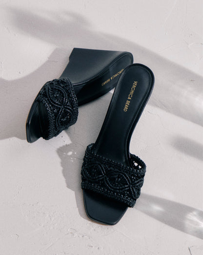 Veronica Beard | Ellen Macrame Wedge Sandal in Black Black