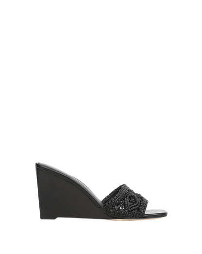 Veronica Beard | Ellen Macrame Wedge Sandal in Black Black
