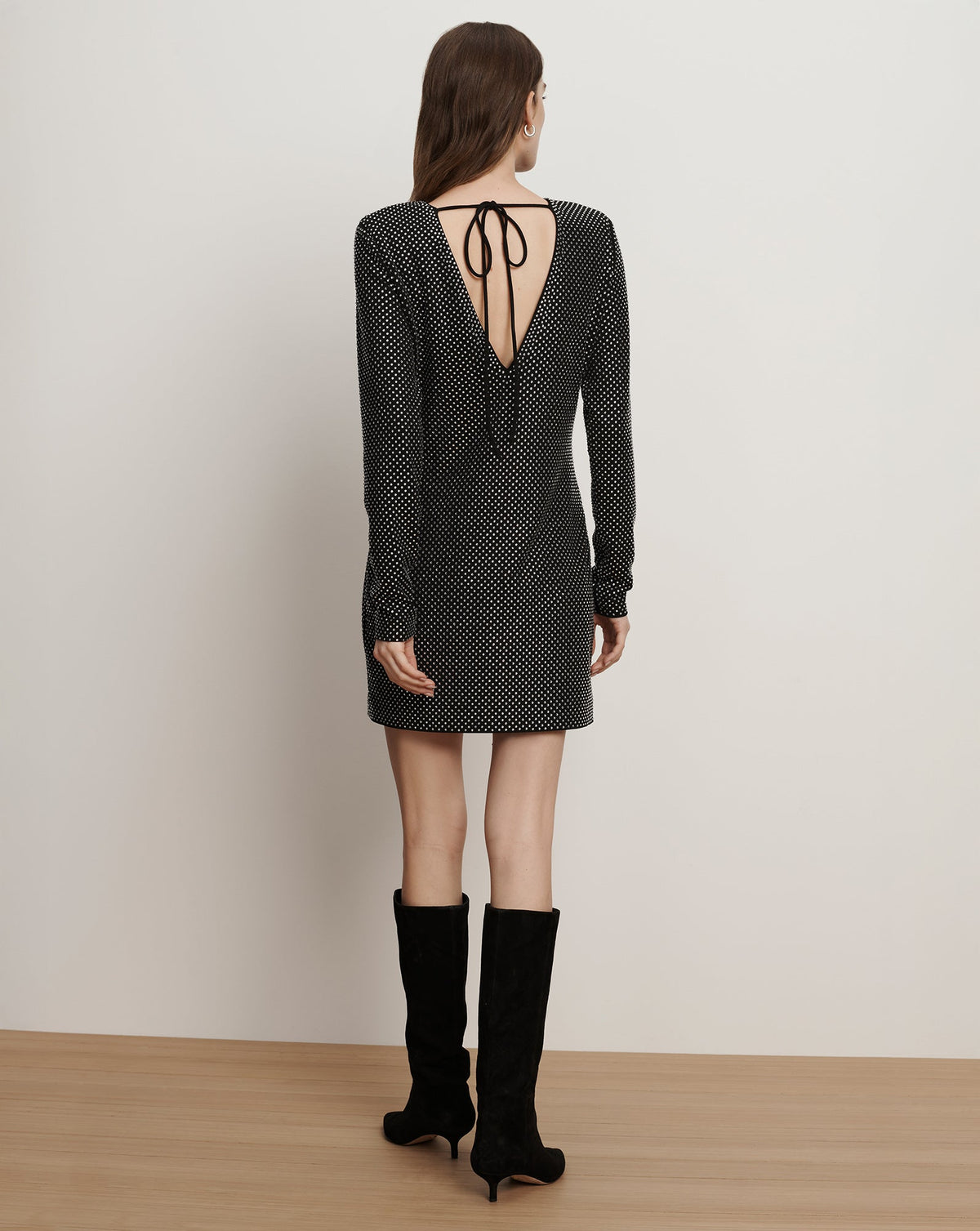 Veronica Beard | Pascal Crystal Embellished Long-Sleeve Mini Dress in Black Black