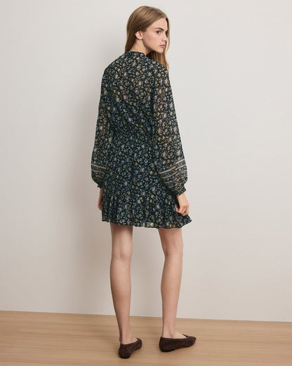 Veronica Beard | Mirabel Silk Mini Dress in Dark Hunter Green Multi Dark Hunter Green Multi