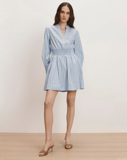 Veronica Beard | Schor Striped Mini Shirtdress in Ice Blue Multi Ice Blue Multi
