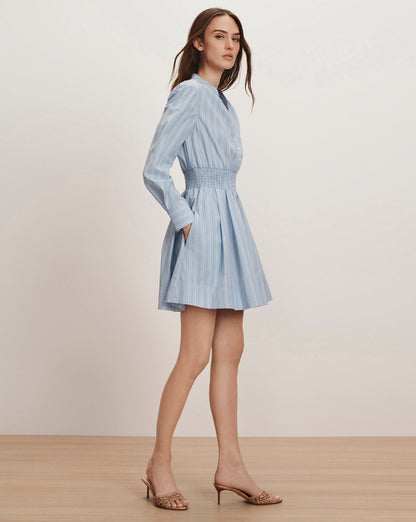 Veronica Beard | Schor Striped Mini Shirtdress in Ice Blue Multi Ice Blue Multi