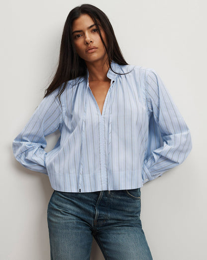 Veronica Beard | Kaits Striped Blouse in Ice Blue Multi Ice Blue Multi