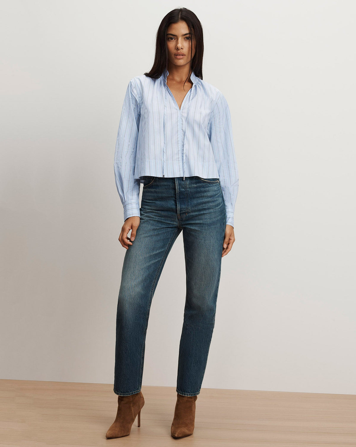 Veronica Beard | Kaits Striped Blouse in Ice Blue Multi Ice Blue Multi