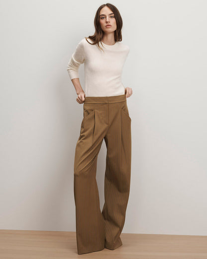 Veronica Beard | Rimini Wide-Leg Pant in Brown Pinstripe Malt Multi Malt Multi