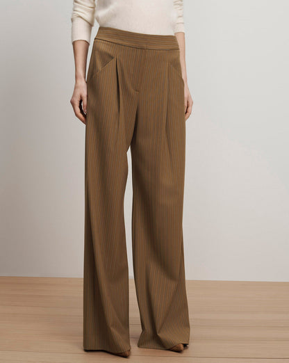 Veronica Beard | Rimini Wide-Leg Pant in Brown Pinstripe Malt Multi Malt Multi