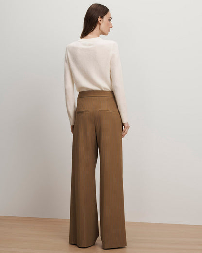 Veronica Beard | Rimini Wide-Leg Pant in Brown Pinstripe Malt Multi Malt Multi
