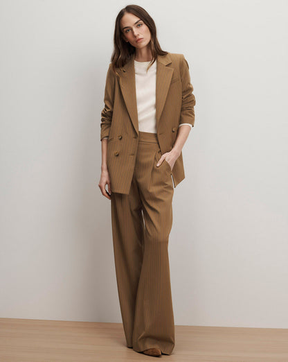 Veronica Beard | Rimini Wide-Leg Pant in Brown Pinstripe Malt Multi Malt Multi