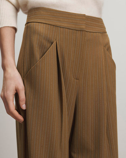 Veronica Beard | Rimini Wide-Leg Pant in Brown Pinstripe Malt Multi Malt Multi