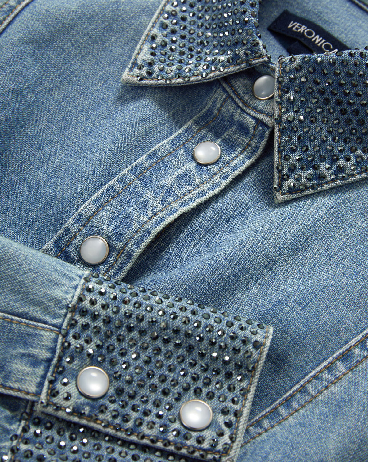 Veronica Beard | Eddie Embellished Chambray Shirt in Light Blue Riviera Breeze Riviera Breeze