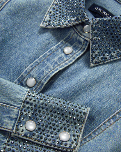 Veronica Beard | Eddie Embellished Chambray Shirt in Light Blue Riviera Breeze Riviera Breeze