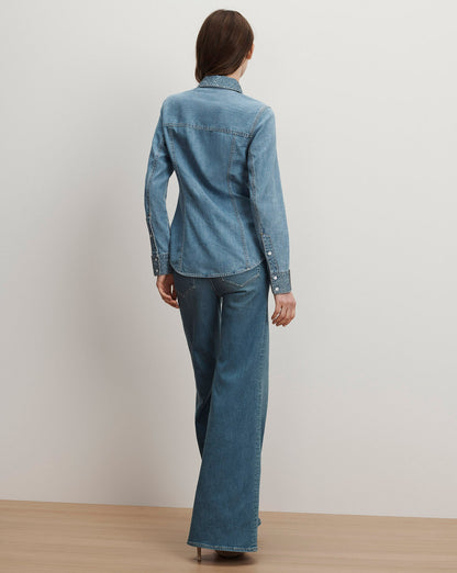 Veronica Beard | Eddie Embellished Chambray Shirt in Light Blue Riviera Breeze Riviera Breeze