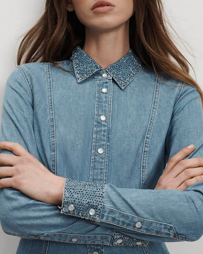 Veronica Beard | Eddie Embellished Chambray Shirt in Light Blue Riviera Breeze Riviera Breeze