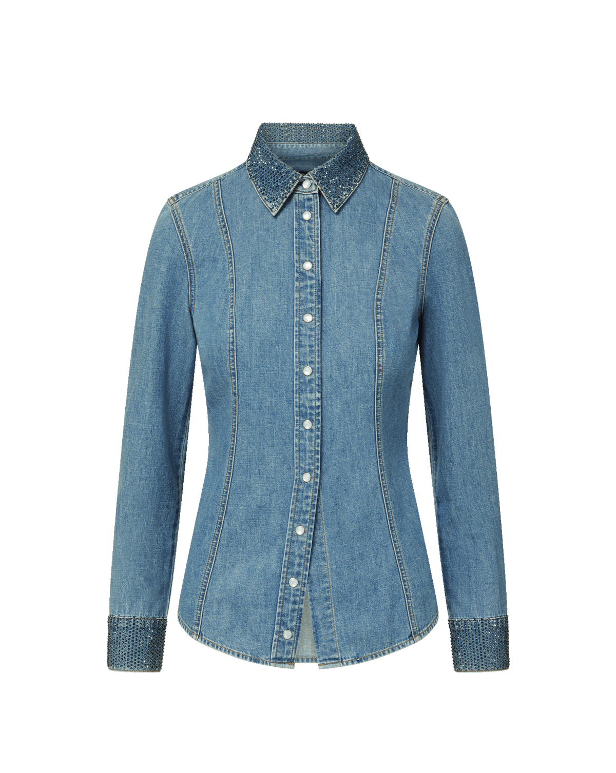 Veronica Beard | Eddie Embellished Chambray Shirt in Light Blue Riviera Breeze Riviera Breeze