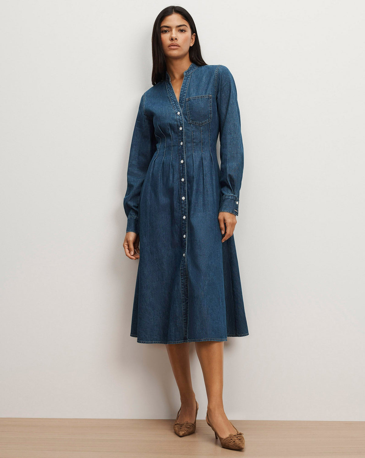 Veronica Beard | Arcadia Denim Midi Shirtdress in City Stroll Dark Blue City Stroll
