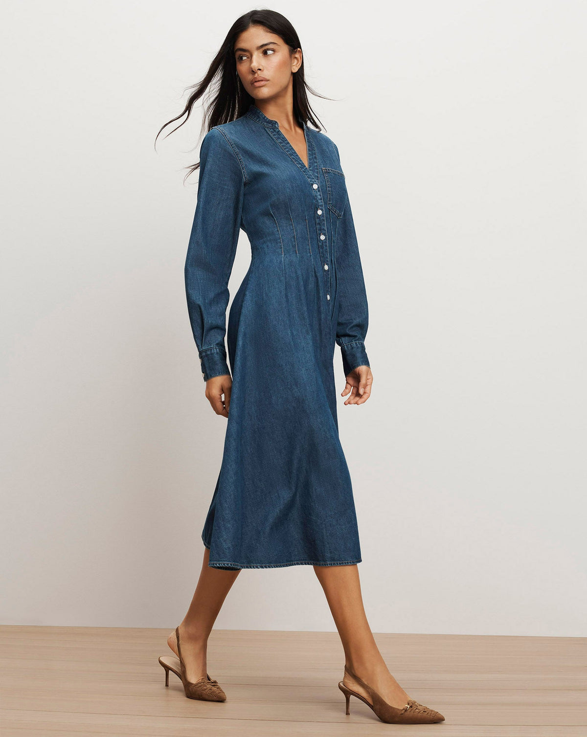 Veronica Beard | Arcadia Denim Midi Shirtdress in City Stroll Dark Blue City Stroll