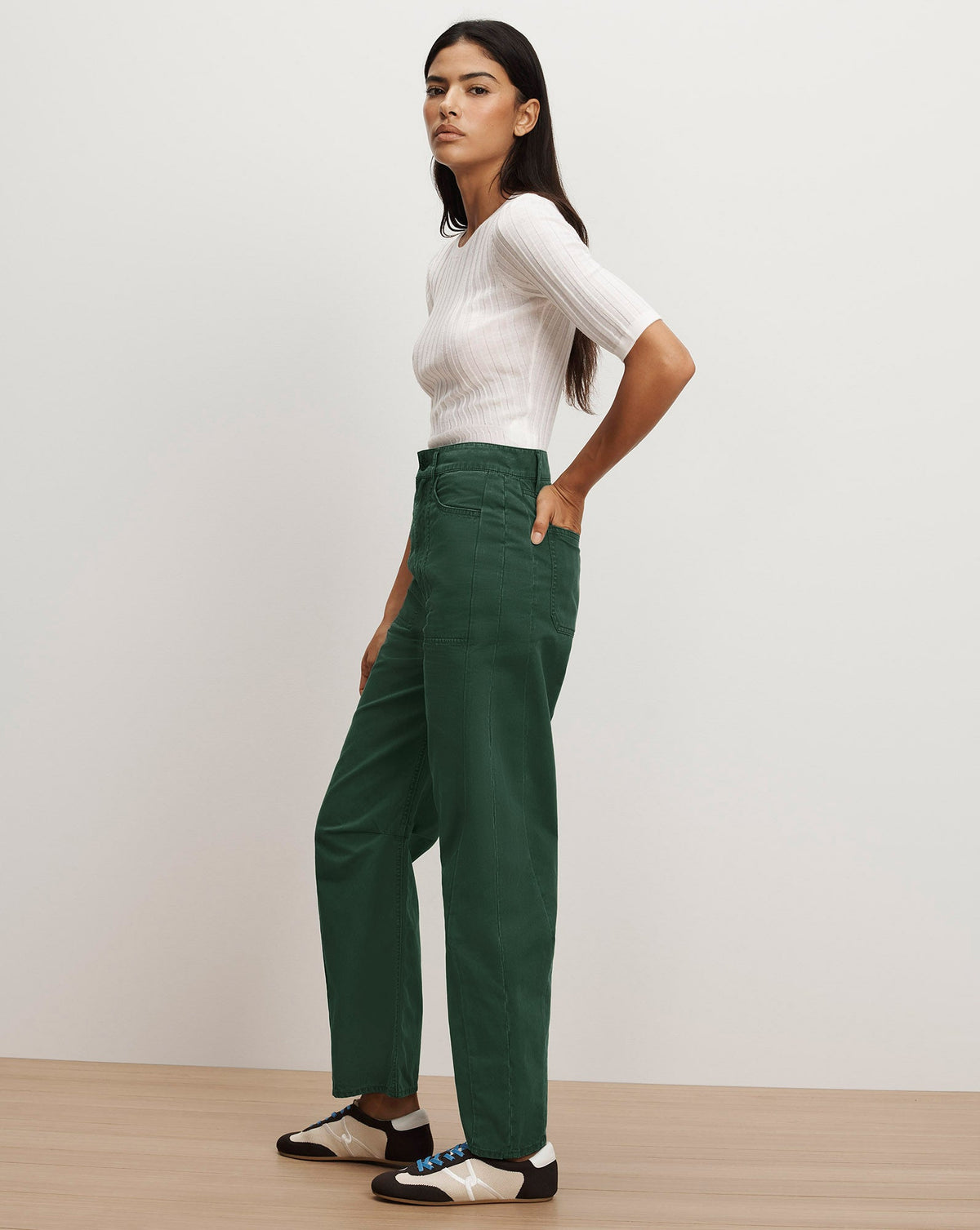 Veronica Beard | Sloan Barrel Pant in Dark Hunter Green Dark Hunter Green
