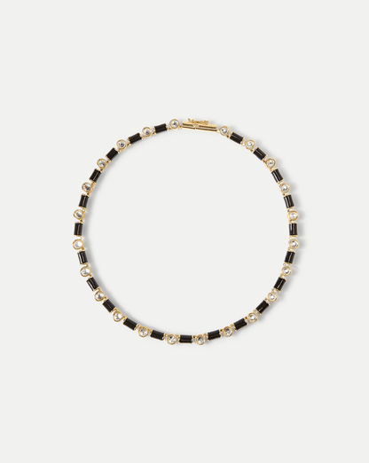Veronica Beard | Black Enamel and Crystal Barrel Necklace in Black Black