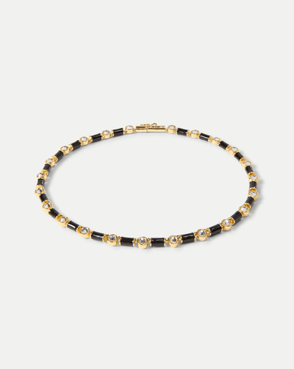 Veronica Beard | Black Enamel and Crystal Barrel Necklace in Black Black