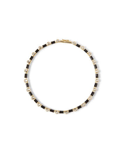 Veronica Beard | Black Enamel and Crystal Barrel Necklace in Black Black