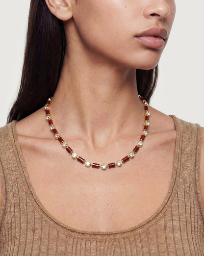 Veronica Beard | Burgundy Enamel and Crystal Barrel Necklace Burgundy